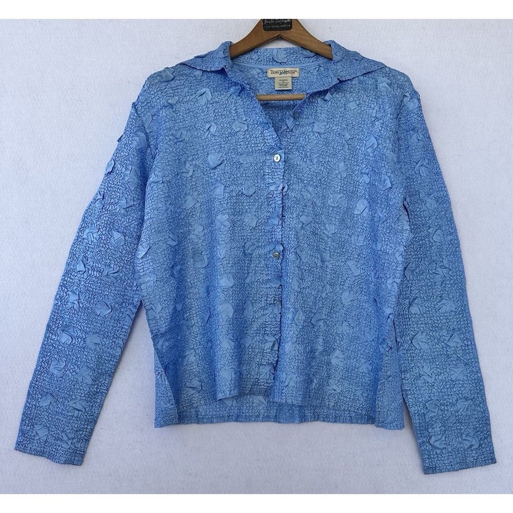 TRAVELSMITH Blouse Shirt Top Long Sleeve Women's Medium Blue